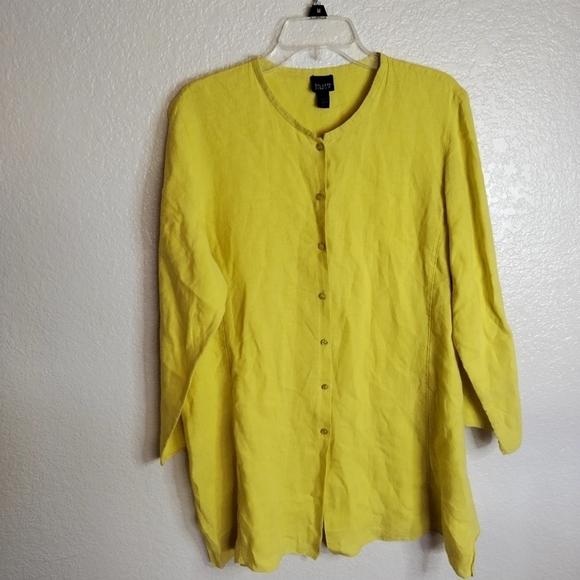 Eileen Fisher linen lagenlook button down yellow shirt sz Xl - Picture 1 of 9